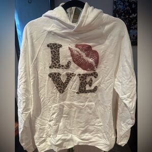 White Hoodie with Leopard LOVE and Lip Print